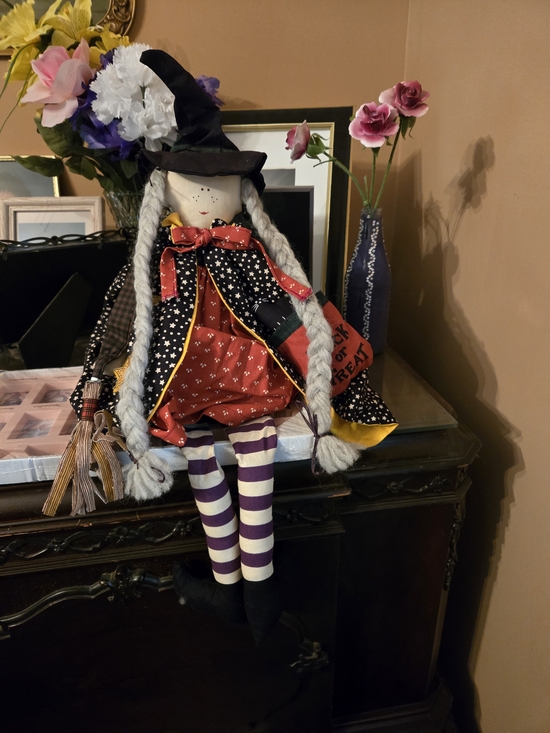 Hand Crafted Other - Handmade Halloween Witchie Shelf Sitter in Black, Red & Purple